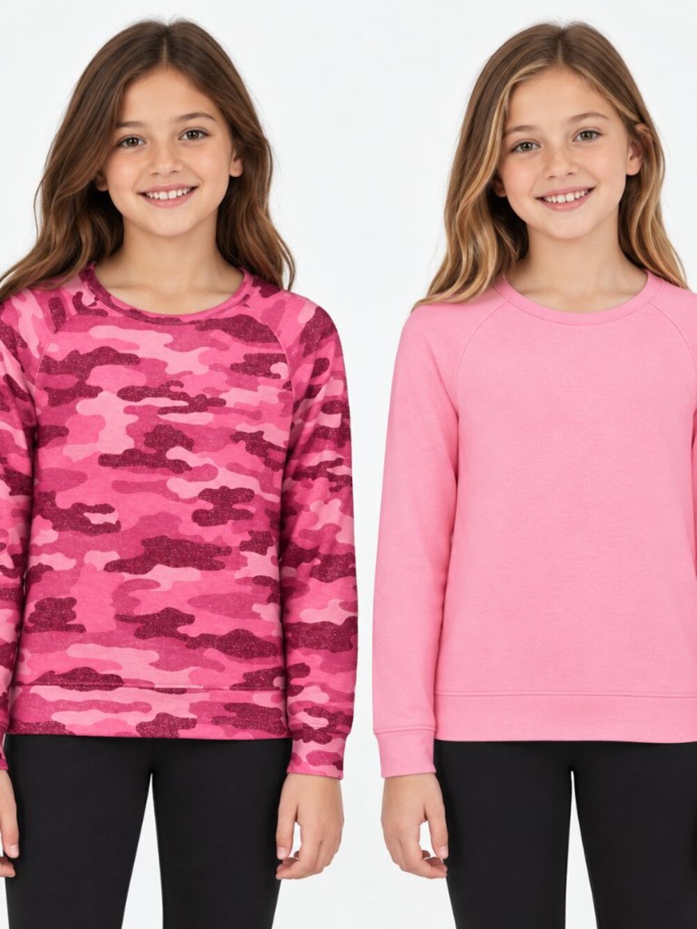 Lucky Brand Girls 2-Pack Long Sleeve Knit Tops Pink Camo M 10/12 NWT